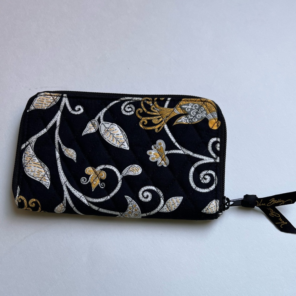 Vera Bradley -Wallet/Wristlet -Black with Design in White and Gold - Gently Used